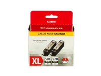 Canon PGI-570PGBK XL Twin Pack - 2-pack - 22 ml - Høy ytelse - svart - original - blister med sikkerhet - blekkbeholder - for PIXMA TS5051, TS5053, TS5055, TS6050, TS6051, TS6052, TS8051, TS8052, TS9050, TS9055