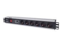 Intellinet 19 1.5U Rackmount 6-Way Power Strip - German Type, With On/Off Switch and Surge Protection, 3m Power Cord - Flerkoplingslist (kan monteres i rack) - AC 250 V - inngang: CEE 7/4 - utgangskontakter: 6 (CEE 7/3) - 1.5U - 19 - 3 m cord - Ty