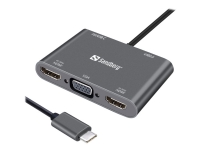 Sandberg USB-C Dock - Dokkingstasjon - USB-C - VGA, HDMI