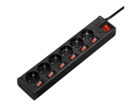 Hama 6-Way Power Strip with Switch and Child Protection - Flerkoplingslist - AC 230 V - utgangskontakter: 6 - 1.4 m kabel - svart