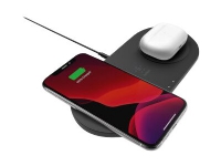 Belkin BOOST CHARGE Dual - Trådløs ladepute + AC-strømadapter - 15 watt - svart - for Apple iPhone 11, 11 Pro, 11 Pro Max, 8, 8 Plus, X, XR, XS, XS Max Samsung Galaxy Note10, Note10+, S10, S10+, S10e