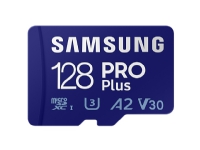 Samsung PRO Plus MB-MD128KA - Flashminnekort (microSDXC til SD-adapter inkludert) - 128 GB - A2 / Video Class V30 / UHS-I U3 / Class10 - microSDXC UHS-I - blå