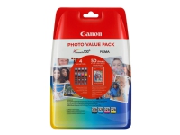Canon CLI-526 C/M/Y/BK Photo Value Pack - 4-pack - 9 ml - svart, gul, cyan, magenta - original - 100 x 150 mm 50 ark blister - blekkbeholder / papirsett - for PIXMA iP4950, iX6550, MG5250, MG5350, MG6150, MG6250, MG8150, MG8250, MX715, MX885, MX895