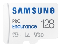 Samsung PRO Endurance MB-MJ128KA - Flashminnekort (microSDXC til SD-adapter inkludert) - 128 GB - Video Class V30 / UHS-I U3 / Class10 - microSDXC UHS-I - hvit