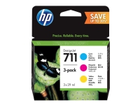 HP 711 - 3-pack - 29 ml - gul, cyan, magenta - original - DesignJet - blekkpatron - for DesignJet T120, T120 ePrinter, T520, T520 ePrinter