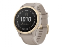 Garmin fenix 6S Pro Solar Edition - 42 mm - lett gull - sportsur med bånd - silikon - lys sand - håndleddstørrelse: 108-182 mm - display 1.2 - 32 GB - Bluetooth, Wi-Fi, ANT+ - 60 g