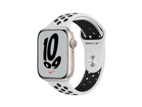Apple Watch Nike Series 7 (GPS) - 45 mm - stjernelysaluminium - smartklokke med Nike-sportsmerke - fluorelastomer - ren platina / svart - båndbredde: S/M/L - 32 GB - Wi-Fi, Bluetooth - 38.8 g