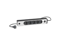LAURITZ KNUDSEN LK stikkontaktdåse 5 udtag u. jord med afbryder og glimlampe. 1,5m ledning DK stikprop 2 USB koksgrå+aluminium