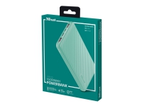 Trust Primo Ultra-thin - Strømbank - 10000 mAh - 37 Wh - 15 watt - 3 A - Fast Charge - 3 utgangskontakter (2 x USB, USB-C) - på kabel: Micro-USB - turkis