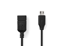 Nedis CCGP60515BK02, 0,2 m, USB A, Micro-USB B, USB 2.0, 480 Mbit/s, Svart