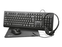 Trust Primo 4-in-1 Home Office Set - Sett med tastatur, mus, hodetelefon og musepute - USB - Nederland