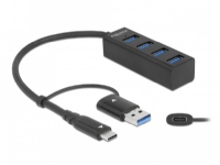 Delock - Hub - 4 x USB 3.2 Gen 1 + 1 x USB-C 3.2 Gen 1 - stasjonær