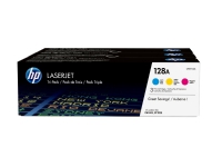 HP 128A 3-pakning cyan/magenta/gul originale LaserJet-tonerkassetter, 1300 sider, Cyan, Fiolblå, Gult, 3 stykker