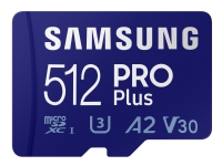 Samsung PRO Plus MB-MD512KA - Flashminnekort (microSDXC til SD-adapter inkludert) - 512 GB - A2 / Video Class V30 / UHS-I U3 / Class10 - microSDXC UHS-I - blå