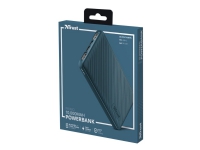 Trust Primo Ultra-thin - Strømbank - 10000 mAh - 37 Wh - 15 watt - 3 A - Fast Charge - 3 utgangskontakter (2 x USB, USB-C) - på kabel: Micro-USB - blå