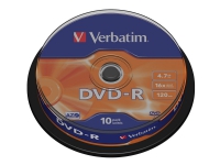Verbatim - 10 x DVD-R - 4.7 GB 16x - matt sølv - spindel