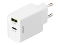 DELTACO USBC-AC136 - Strømadapter - 18 watt - 3 A - PD (USB, USB-C) - hvit