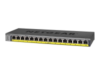 NETGEAR GS116LP - Switch - 16 x 10/100/1000 (PoE+) - stasjonær, rackmonterbar, veggmonterbar - PoE+ (76 W) - DC-strøm