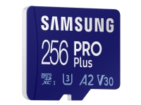 Samsung PRO Plus - Flashminnekort (microSDXC til SD-adapter inkludert) - 256 GB - A2 / Video Class V30 / UHS-I U3 / Class10 - microSDXC UHS-I - blå