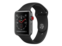 Apple Watch Series 3 (GPS + Cellular) - 42 mm - space gray aluminum - smartklokke med sportsbånd - fluorelastomer - svart - håndleddstørrelse: 140-210 mm - 16 GB - Wi-Fi, Bluetooth - 4G - 34.9 g