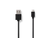 Nedis CCGP60500BK20, 2 m, USB-A, Micro-USB B, USB 2.0, Hankjønn/hankjønn, Svart