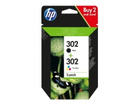 HP 302 - 2-pack - svart, farge (cyan, magenta, gul) - original - blekkpatron - for Deskjet 11XX, 21XX, 36XX Envy 451X, 452X Officejet 38XX, 46XX, 52XX