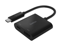 Belkin USB-C to HDMI + Charge Adapter - Video adapter - USB-C hann til HDMI, USB-C (kun strøm) hunn - svart - 4K-støtte, USB Power Delivery (60W)