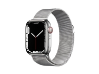 Apple Watch Series 7 (GPS + Cellular) - 41 mm - sølv rustfritt stål - smartklokke med fint strikket løkke - rustfritt stål - sølv - håndleddstørrelse: 130-180 mm - 32 GB - Wi-Fi, Bluetooth - 4G - 42.3 g