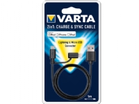 Varta 57943101401, 1 m, USB A, Micro-USB B/Lightning, Hankjønn/hankjønn, Svart