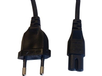 Netledning 240 VAC med flad EURO stik uden jord - shaver apparatstik, længde 1,8 meter, sort