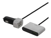 DELTACO USBC-CAR102 - Bilstrømadapter - 57 watt - 10.8 A - QC 3.0 - 4 utgangskontakter (USB, USB-C) - svart, sølv
