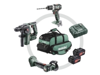 Metabo 691174000 Batteri boremaskine, Batteri borehammer 18 V 4.0 Ah Litium inkl. batteri-vinkelsliber, inkl. ekstra batteri, Inkl. oplader, Taske