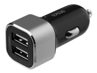 DELTACO USB-CAR126 - Bilstrømadapter - 17 watt - 2.4 A - 2 utgangskontakter (2 x USB) - svart/sølv
