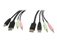 StarTech.com 6ft 4-in-1 USB DisplayPort® KVM Switch Cable w/ Audio & Microphone (DP4N1USB6) - Video- / USB / audio-kabel - USB, ministereojakk, DisplayPort (hann) til USB, ministereojakk, DisplayPort (hann) - 1.8 m - formstøpt - svart - for P/N: SV23