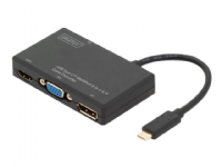 DIGITUS MultiPort 4in1 - Ekstern videoadapter - USB-C - DVI, HDMI, DisplayPort, VGA - svart
