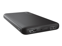 Trust Primo Ultra-thin - Strømbank - 10000 mAh - 37 Wh - 15 watt - 3 A - Fast Charge - 3 utgangskontakter (2 x USB, USB-C) - på kabel: Micro-USB