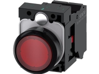 SIEMENS Lampetryk, 22MM, rund, plast, rød, flad, med holder, 1NC, LED modul, integreret LED 24V AC/DC, fjederterminal