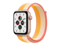 Apple Watch SE (GPS + Cellular) - 44 mm - gullaluminium - smartklokke med sportssløyfe - vevet nylon - mais/hvit - håndleddstørrelse: 145-220 mm - 32 GB - Wi-Fi, Bluetooth - 4G - 36.36 g