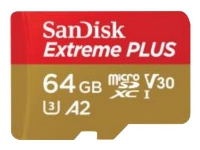 SanDisk Extreme PLUS - Flashminnekort (microSDXC til SD-adapter inkludert) - 64 GB - A2 / Video Class V30 / UHS-I U3 / Class10 - microSDXC UHS-I