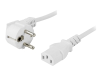 DELTACO - Strømkabel - CEE 7/7 (hann) vinklet til IEC 60320 C13 rett - AC 250 V - 10 A - 20 cm - hvit