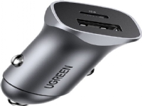 Car charger UGREEN CD130, USB, USB-C, 24W (gray)
