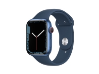Apple Watch Series 7 (GPS + Cellular) - 45 mm - blå aluminium - smartklokke med sportsbånd - fluorelastomer - avgrunnsblå - båndbredde: Regular - 32 GB - Wi-Fi, Bluetooth - 4G - 38.8 g