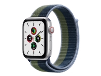 Apple Watch SE (GPS + Cellular) - 44 mm - sølvaluminium - smartklokke med sportssløyfe - vevet nylon - avgrunnsblå/mosegrønn - håndleddstørrelse: 145-220 mm - 32 GB - Wi-Fi, Bluetooth - 4G - 36.36 g