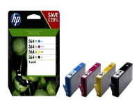 HP 364XL 4-pakning høykapasitets svart/cyan/magenta/gul originale blekkpatroner, Høyt (XL) utbytte, Pigmentbasert blekk, Fargestoffbasert blekk, 750 sider, 4 stykker, Multipakke