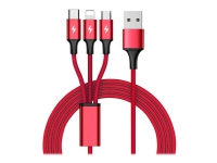 Unitek C4049RD - Data-/strømkabel - USB hann til Micro-USB type B, Lightning, USB-C hann - 1.2 m - svart, rød