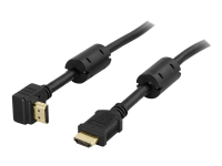 DELTACO HDMI-1020V - HDMI-kabel med Ethernet - HDMI hann til HDMI hann - 2 m - svart - 90°-kontakt