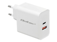 Qoltec Mains charger - Strømadapter - 63 watt - 3 A - PD, QC 3.0 (USB, USB-C) - hvit