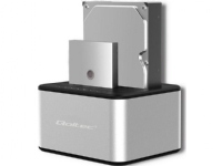 Qoltec - HDD / SSD docking station med klonefunksjon - brønner: 2 - 2,5 / 3,5 delt - SATA 6Gb/s - USB 3.0 - sølv
