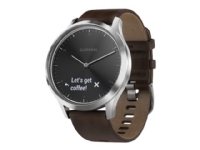 Garmin vívomove HR Premium - 43 mm - silver-tone - smartklokke med bånd - lær - mørkebrun - håndleddstørrelse: 125-196 mm - monokrom - Bluetooth, ANT+ - 56.5 g