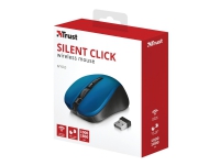 Trust Silent Click Mydo - Mus - høyre- og venstrehåndet - 4 knapper - trådløs - 2.4 GHz - USB trådløs mottaker - blå